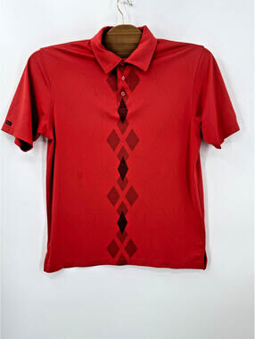 Tehama Golf Polo Mens Large Red Argyle Performance Shirt Athletic Casual